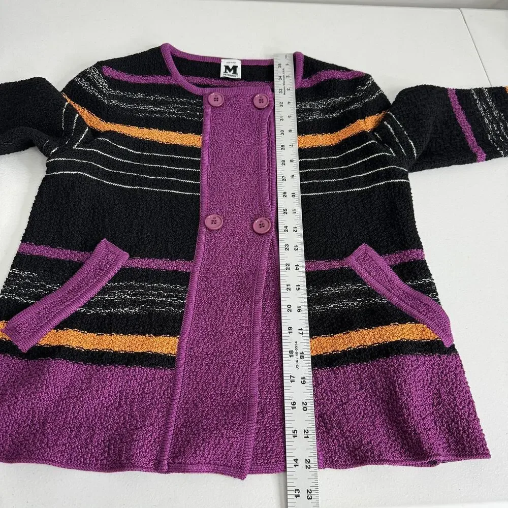 Missoni Sweater Womens 8‎ Black Purple Striped Cardigan Pockets Made in Italy